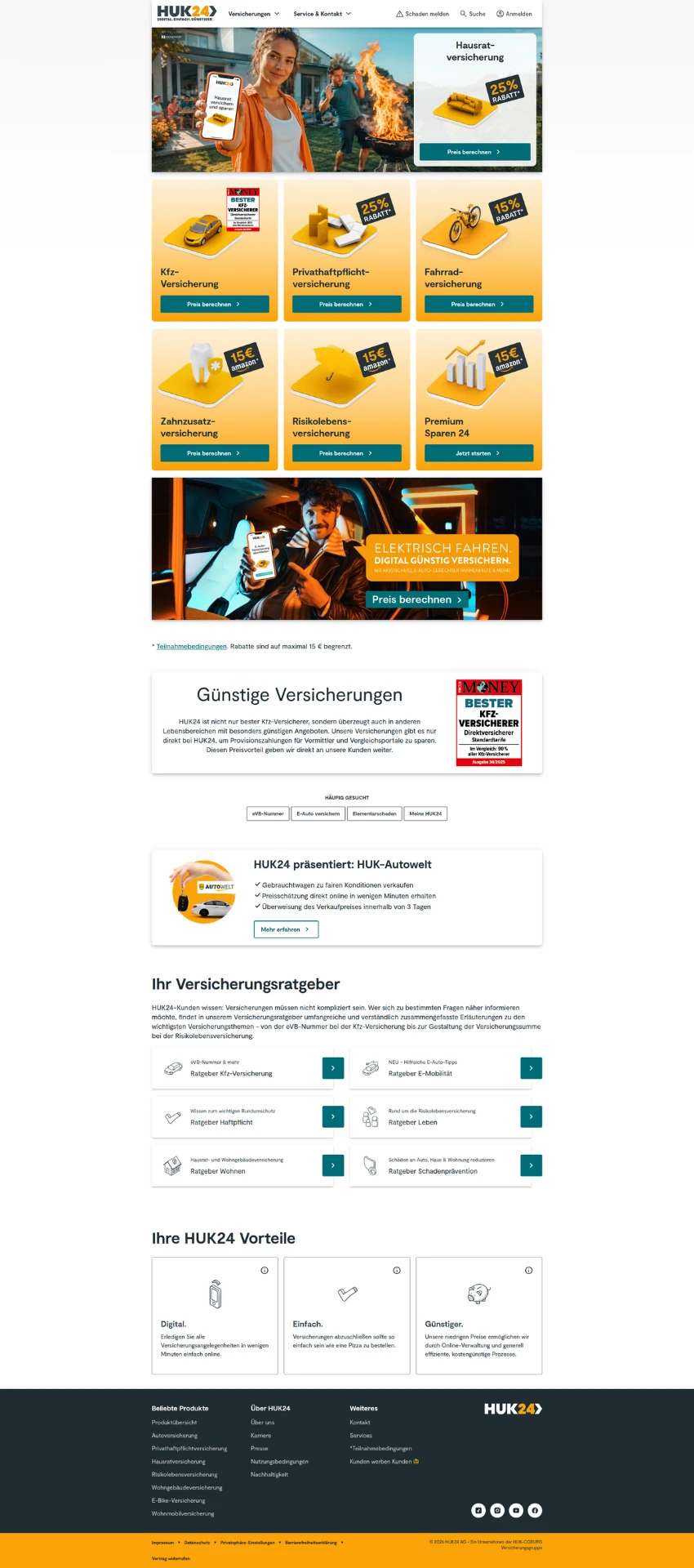 HUK24 Startseite am 7. September 2026 vor dem Redesign
