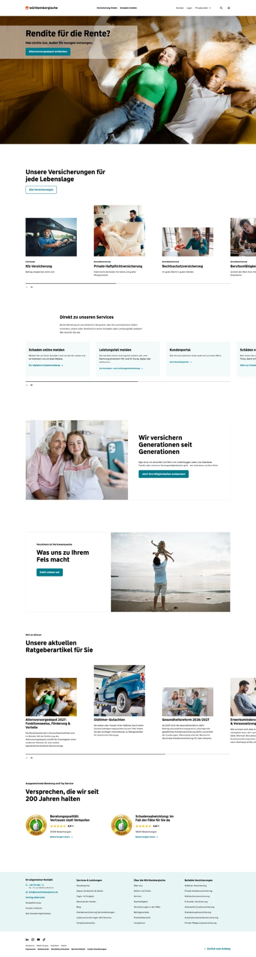 Württembergische Startseite am 21. September 2026 mit Altersvorsorgedepot im Hero